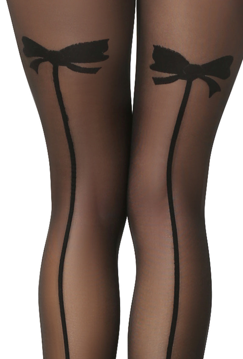 Collant voile à motif ligne verticale arrière et nœud papillon