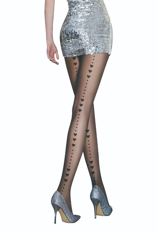 Collant voile avec motifs ronds et cœurs